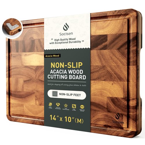 End Grain Cutting Board for Kitchen with Non-slip Feet, Acacia Wood Heavy Duty Checkered Cutting Board Handcrafted Luxury Chopping Board for Cooking and Serving Wooden Butcher Block Non Toxic