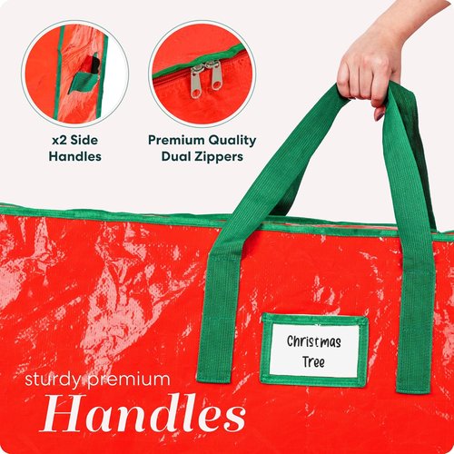 Handy Laundry Christmas Tree Storage Bag - Heavy Duty Waterproof Tarp for 9 Foot Tree | Red with Reinforced Handles & Double Zipper