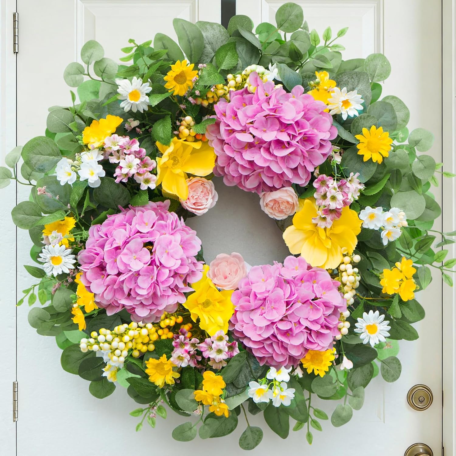 Vibrant Hydrangea & Rose Wreath by [Brand Name] - 24 Inch Summer Floral Decor for Front Door & Porch