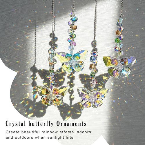 HDCRYSTALGIFTS Crystal Butterfly Suncatchers - 4pcs Indoor Glass Decor for Rainbow-Making | Spring Home Garden Gift
