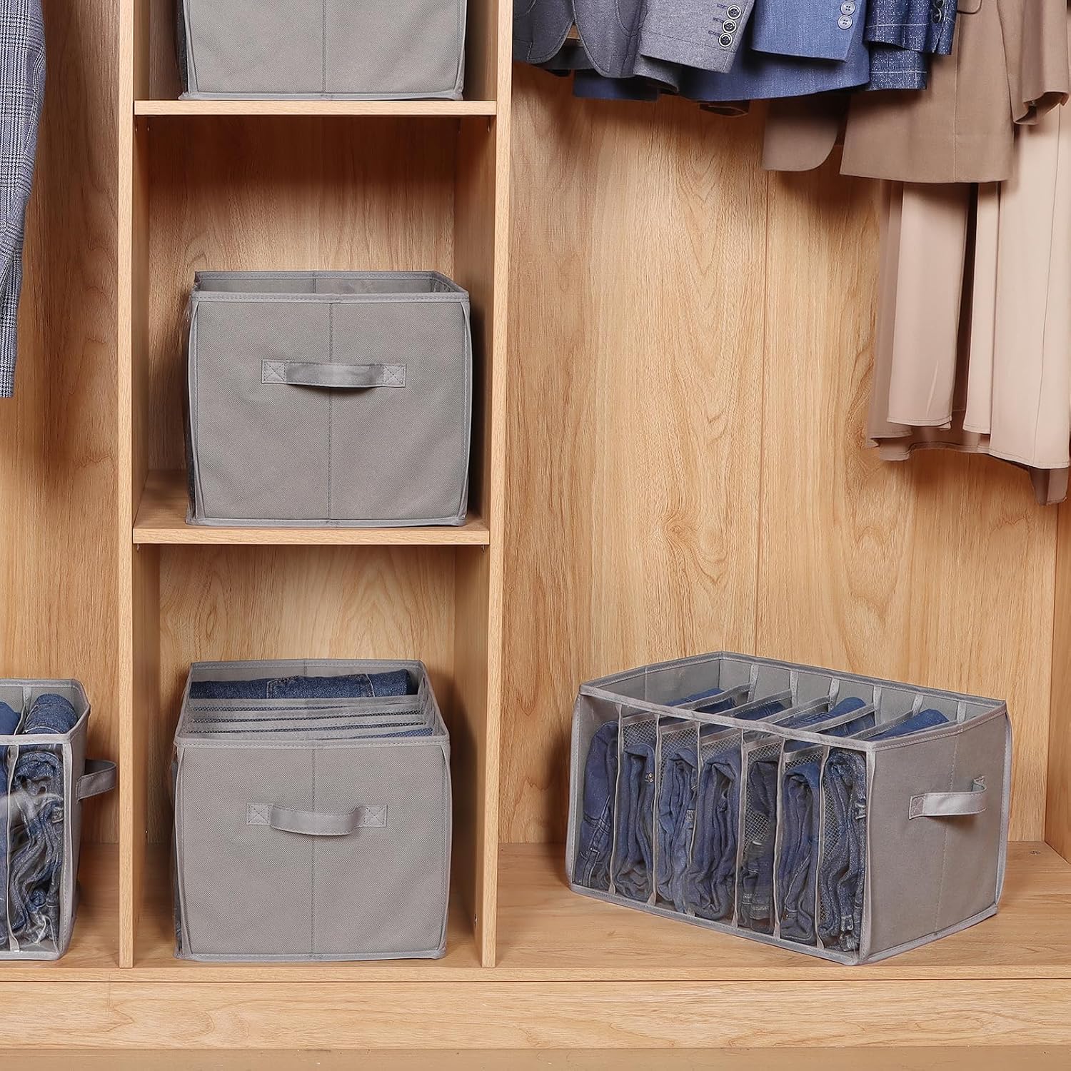 Zilink Upgraded Clothes Organizer - Clear Pants & Sweater Storage Bins with 7 Grids | 3 Pack