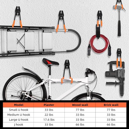 Garage Hooks by [Brand Name] - 4 Pack Heavy-Duty 7.7-Inch Square Wall Hooks for Ladders, Bikes & Tools | Black