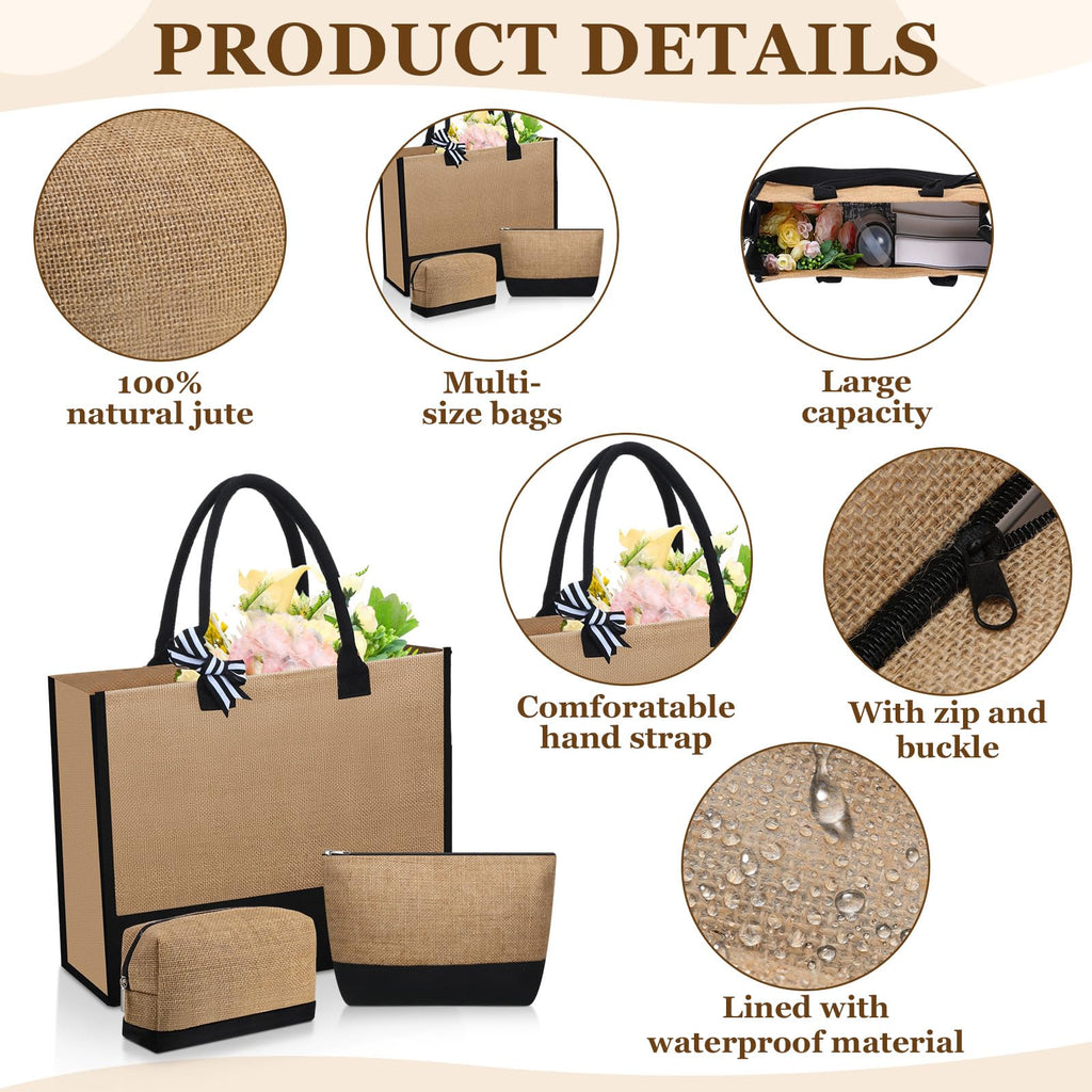 Locmeo 18 Pcs Burlap Tote Bags Bulk and Makeup Bag Set Large DIY Jute Tote Personalized Gift for Wedding Bridesmaid Women(White)