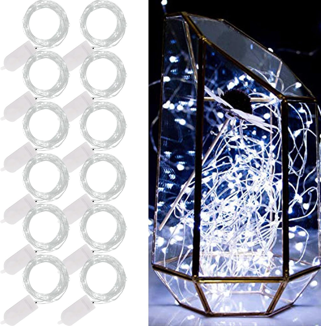 WATERGLIDE 12 Pack Mini String Lights - 20 LED Waterproof Fairy Lights for Wedding & Party Decor | Cool White