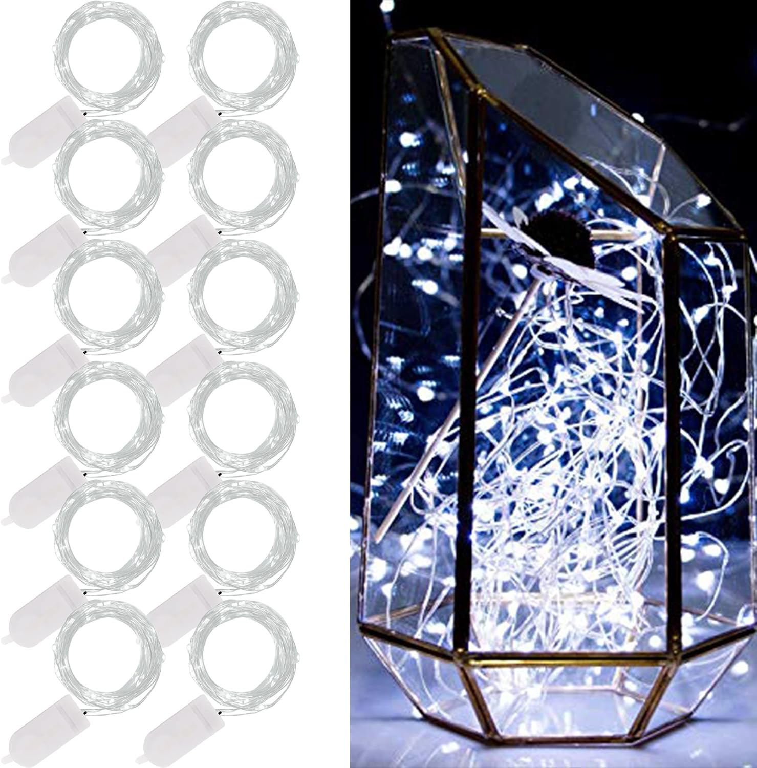 WATERGLIDE 12 Pack Mini String Lights - 20 LED Waterproof Fairy Lights for Wedding & Party Decor | Cool White
