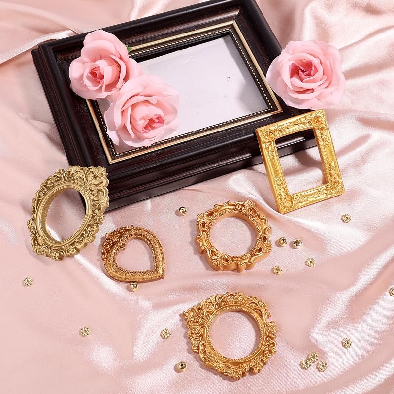 Mini Gold Picture Frames Set – 10pcs Baroque Resin Frames for Wall or Desk Display