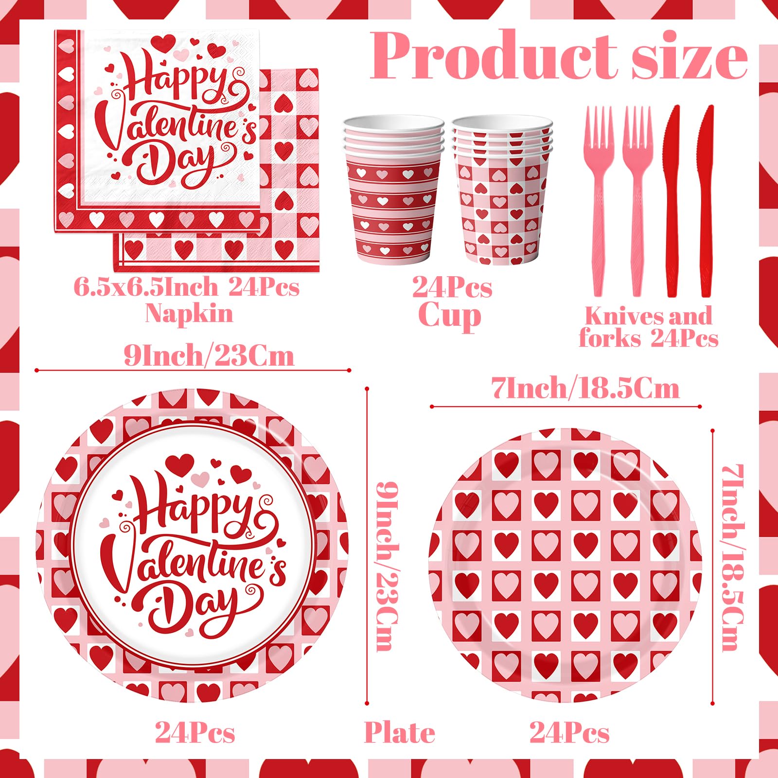 144Pcs Valentine's Day Party Plates and Napkins,Valentines Day Party Supplies Red Pink Love Heart Valentines Day Theme Tableware Set for Valentine Birthday Wedding Serve 24