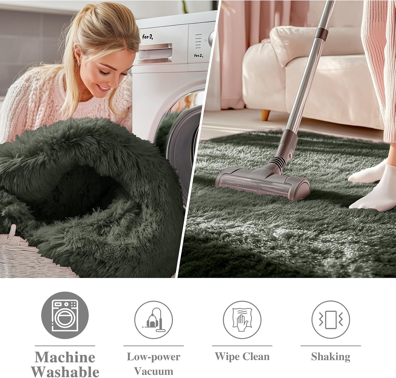 OLANLY Olive Green Round Rug - Soft, Fluffy, Machine Washable 7 ft Circle Area Rug for Bedroom & Living Room Decor