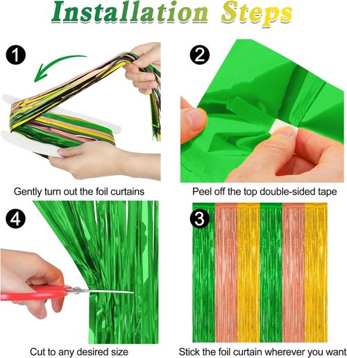 Hawaiian Party Decorations - 4 Pack Tinsel Backdrop | 3.28 FT x 7.05 FT Metallic Luau Decor