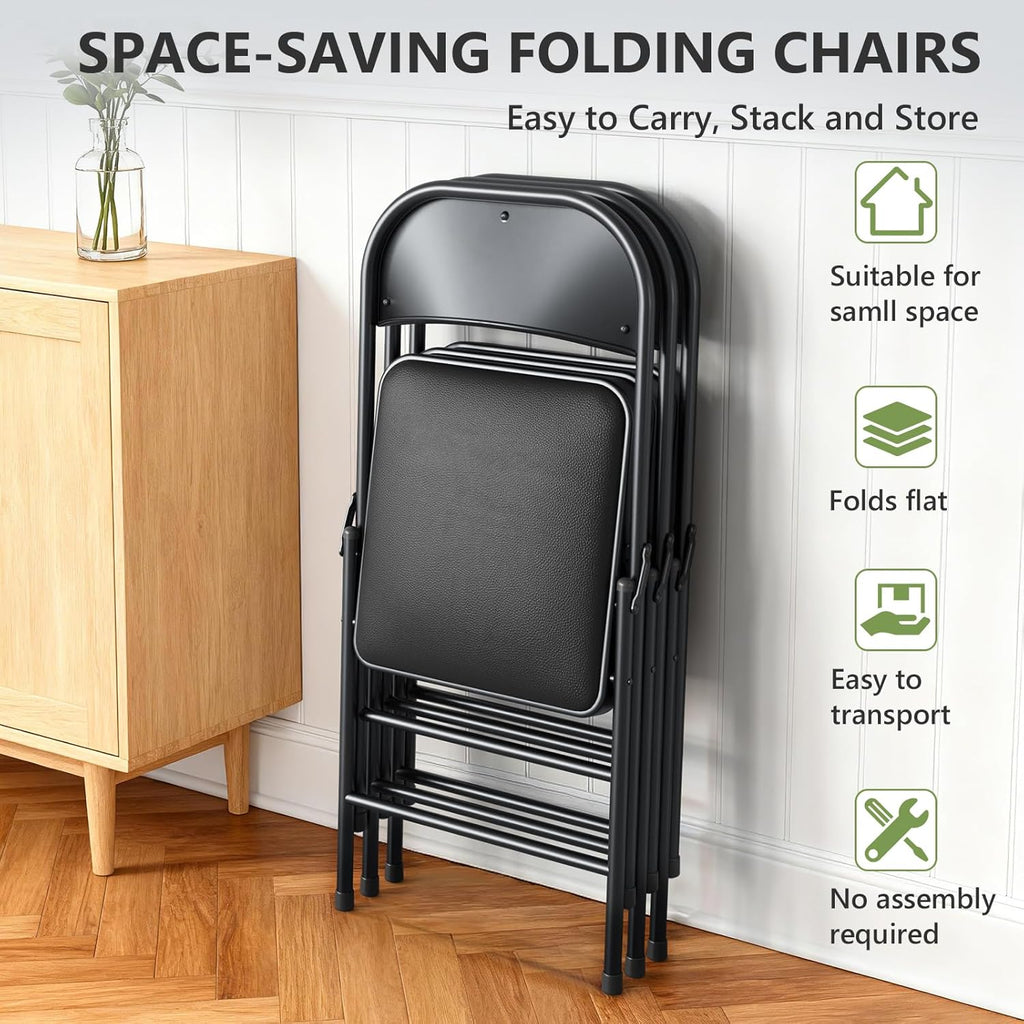 Skiennix Folding Chairs - Comfy PU Leather Padded Seats for Indoor & Outdoor Use | Heavy-Duty 4-Pack