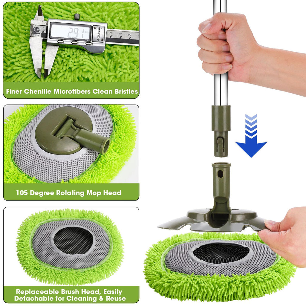 Wall Mop,Wall & Baseboard Cleaner Mop Tool with 71.3'' Long Handle,Ceiling Dust Mop with 15° Labor-Saving Extension Pole,Rotatable Adjustable Cleaning Tool Duster for Cleaning Window,Tile,Home,Green