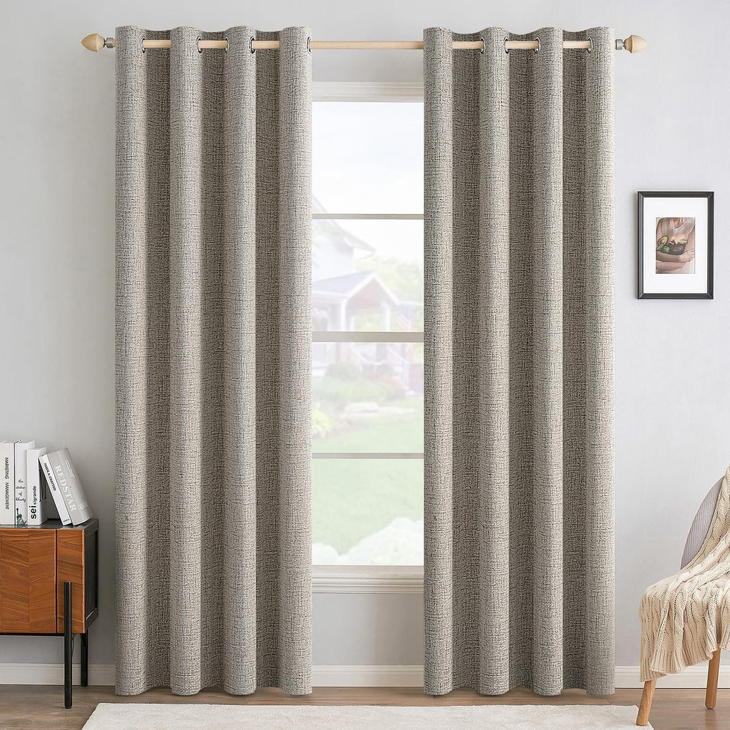 MIULEE Blackout Linen Curtains - 100% Thermal Insulated Greige Drapes | Room Darkening 52x108 Inch (2 Panels)