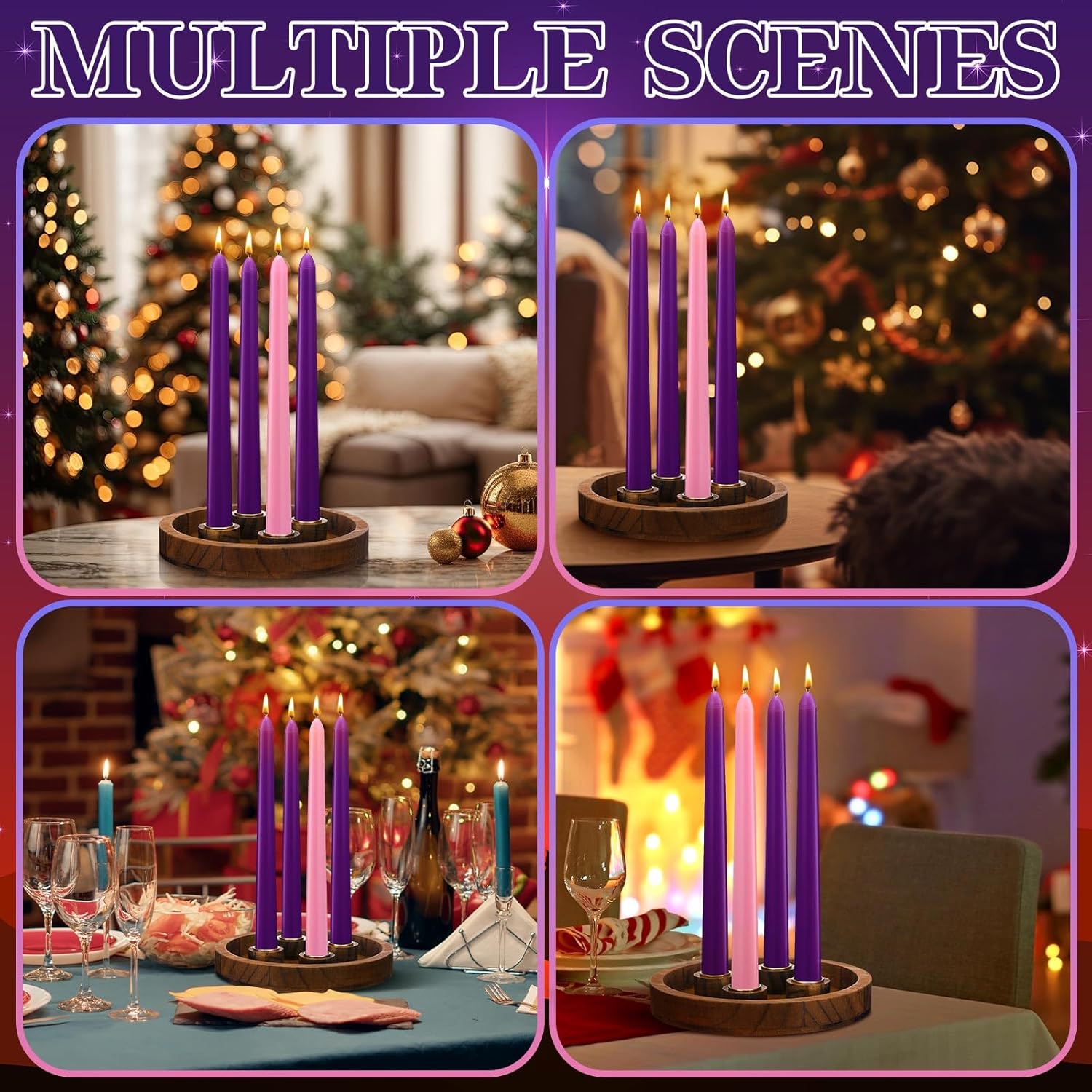 Vercraft 7-Inch Christmas Advent Candle Holder - Modern White Tray with 12 Taper Candles | Festive Table Centerpiece