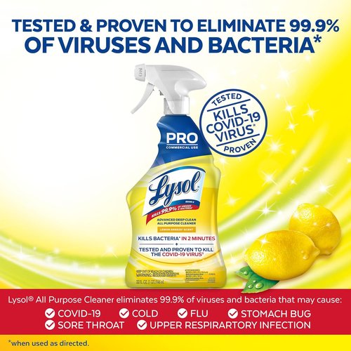 Lysol Pro All-Purpose Cleaner - Advanced Deep Cleaning Disinfectant Spray - Lemon Breeze - 32 oz Bottle (Pack of 12)