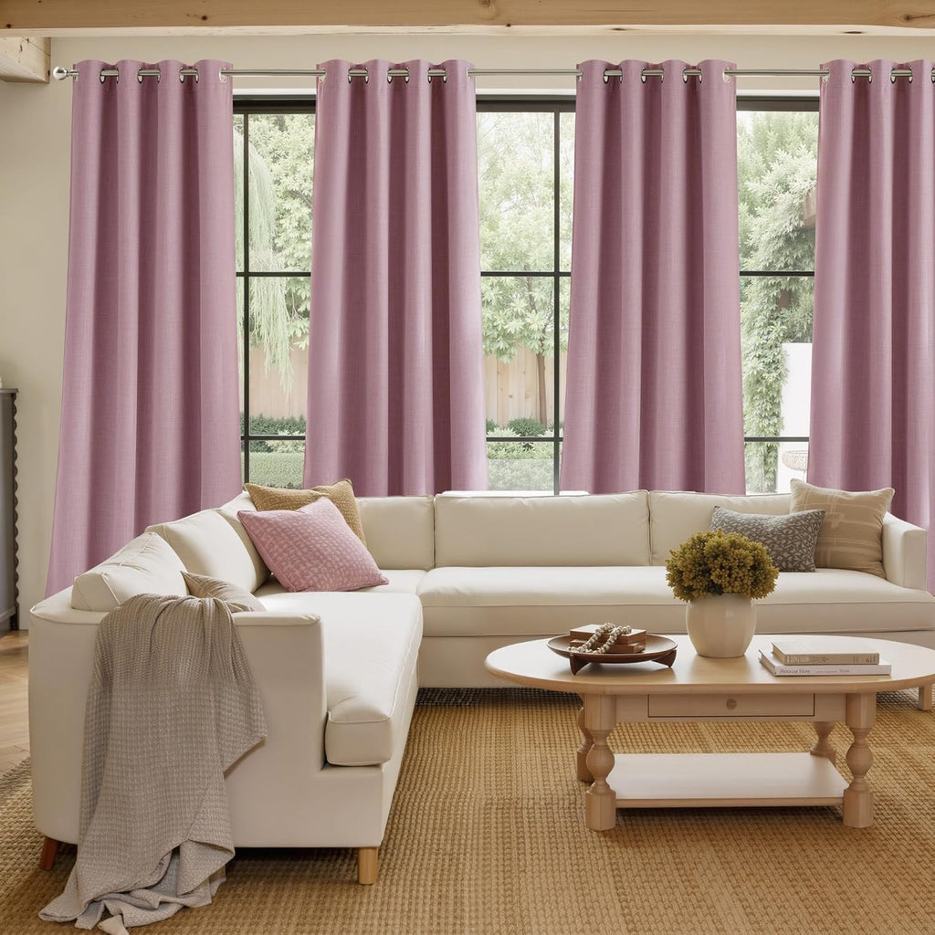 NICETOWN Pink Blackout Curtains - 63-Inch Faux Linen Privacy Panels for Modern Farmhouse Decor | 2 Panels, Easy Care