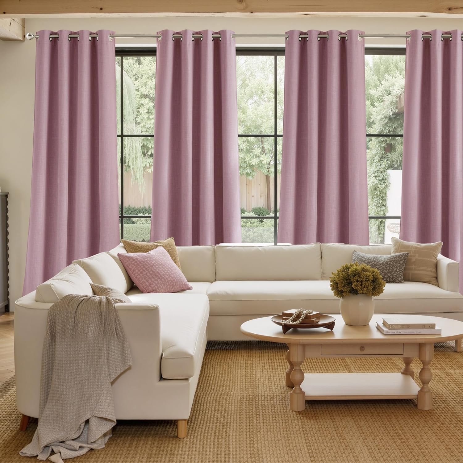 NICETOWN Pink Blackout Curtains - 63-Inch Faux Linen Privacy Panels for Modern Farmhouse Decor | 2 Panels, Easy Care