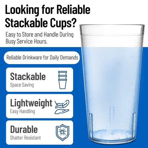 Carlisle FoodService Products Stackable Tumbler Plastic Tumbler with Pebbled Exterior for Restaurants, Catering, Kitchens, Plastic, 16 Ounces, Clear, (Pack of 72)