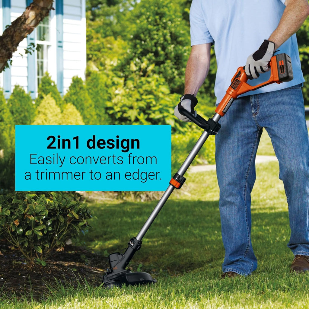 BLACK+DECKER 40V MAX Cordless String Trimmer & Edger - Adjustable Telescoping Pole, Includes Battery & Charger