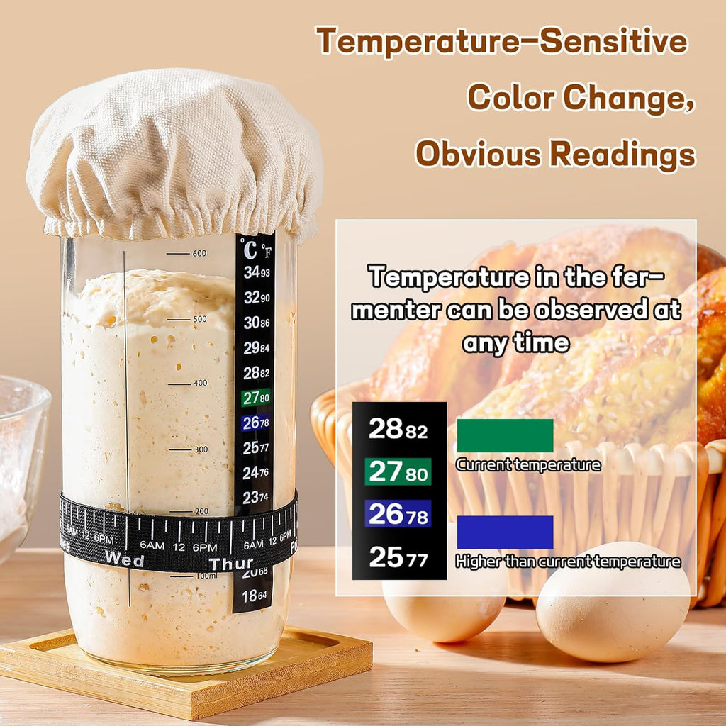 Skiennix Sourdough Starter Kit - 24 oz Glass Jar with Date Marked Feeding Band & Accessories