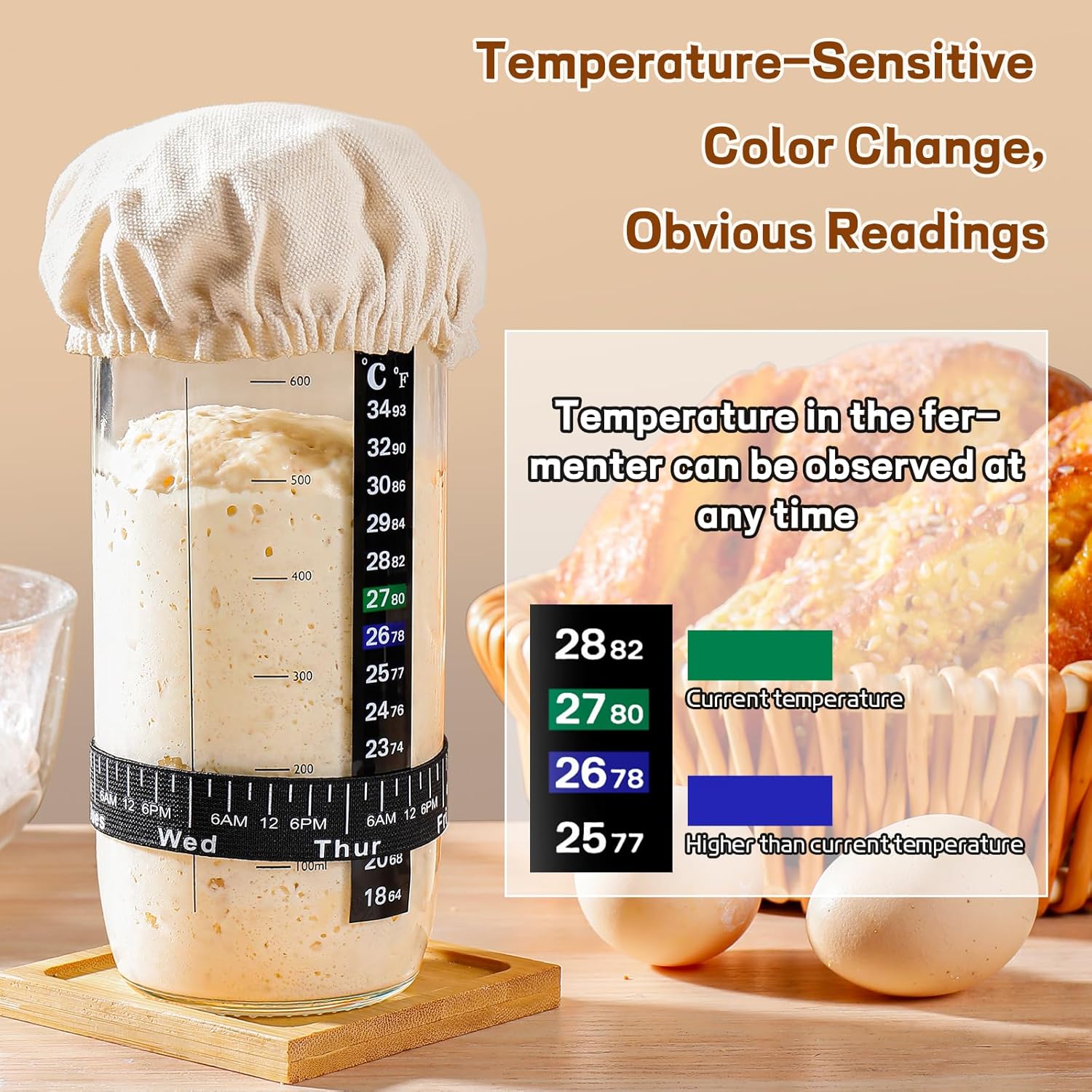 Skiennix Sourdough Starter Kit - 24 oz Glass Jar with Date Marked Feeding Band & Accessories