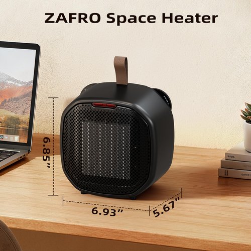 ZAFRO Space Heater, Portable Heater Electric Ceramic Fan Small Heaters Handle Indoor Use, Tip-Over & Overheat Protection, 60℉-87℉ for Home/Office