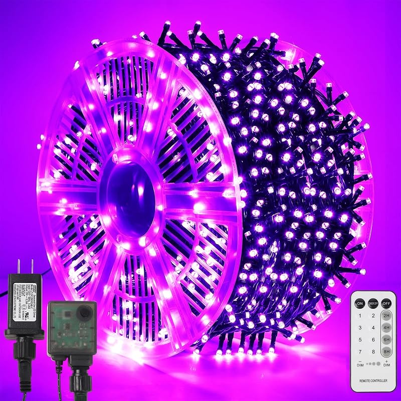 Waterglide 1000 LED Purple Halloween String Lights with Green Wire, 328 ft, Remote, 8 Modes