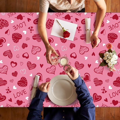 2 Pack Valentines Tablecloth, Disposable Romantic Love Tablecloths, 54" X 108" Plastic Valentines Decorations, Red Pink Galentines Decorations, Heart-shaped Table Cloths for Love Engagement Party