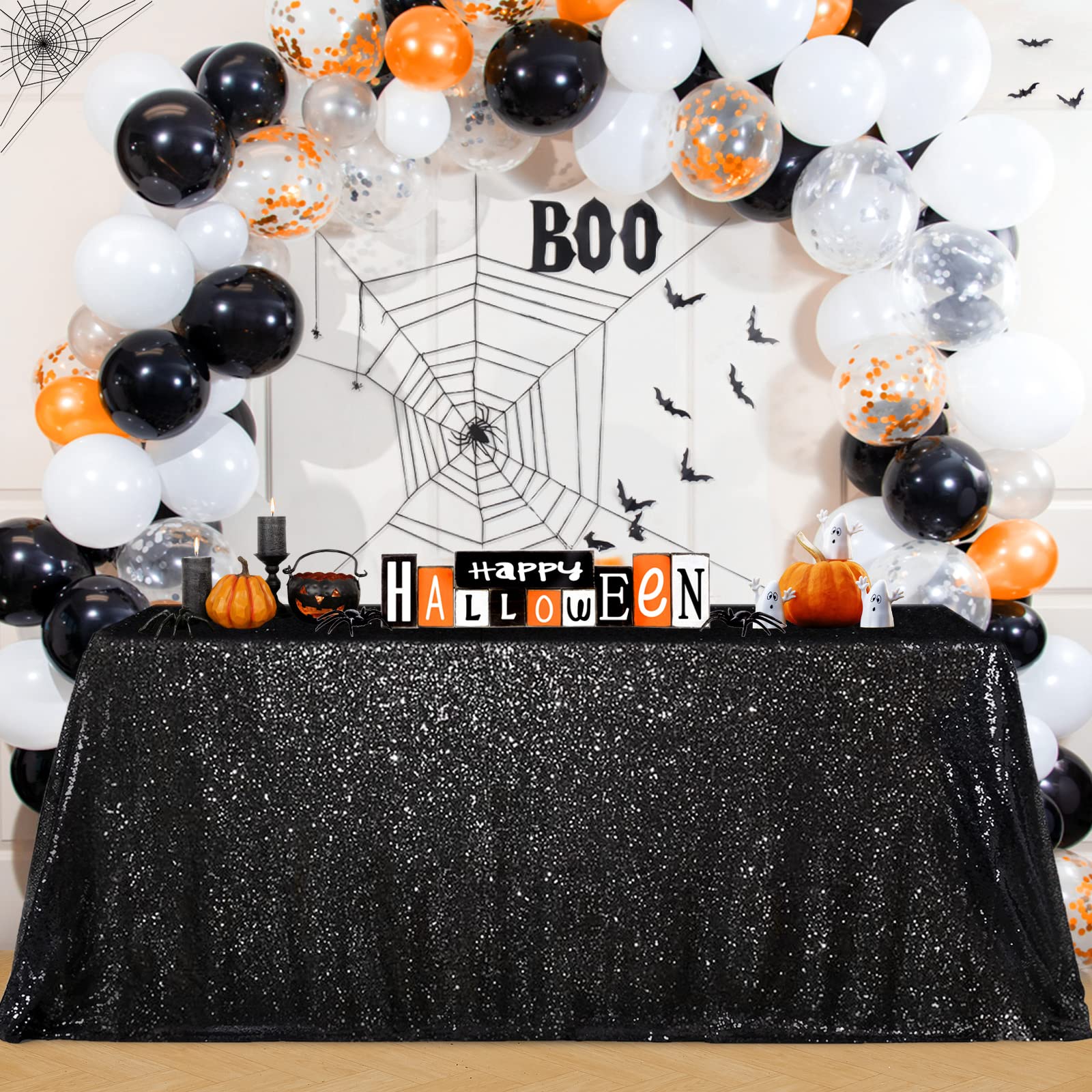 B-COOL Black Sequin Tablecloth 90x156inch Sparkly Sequin Table Linen Halloween Shiny Sequence Table Cloth Wedding Event Decor