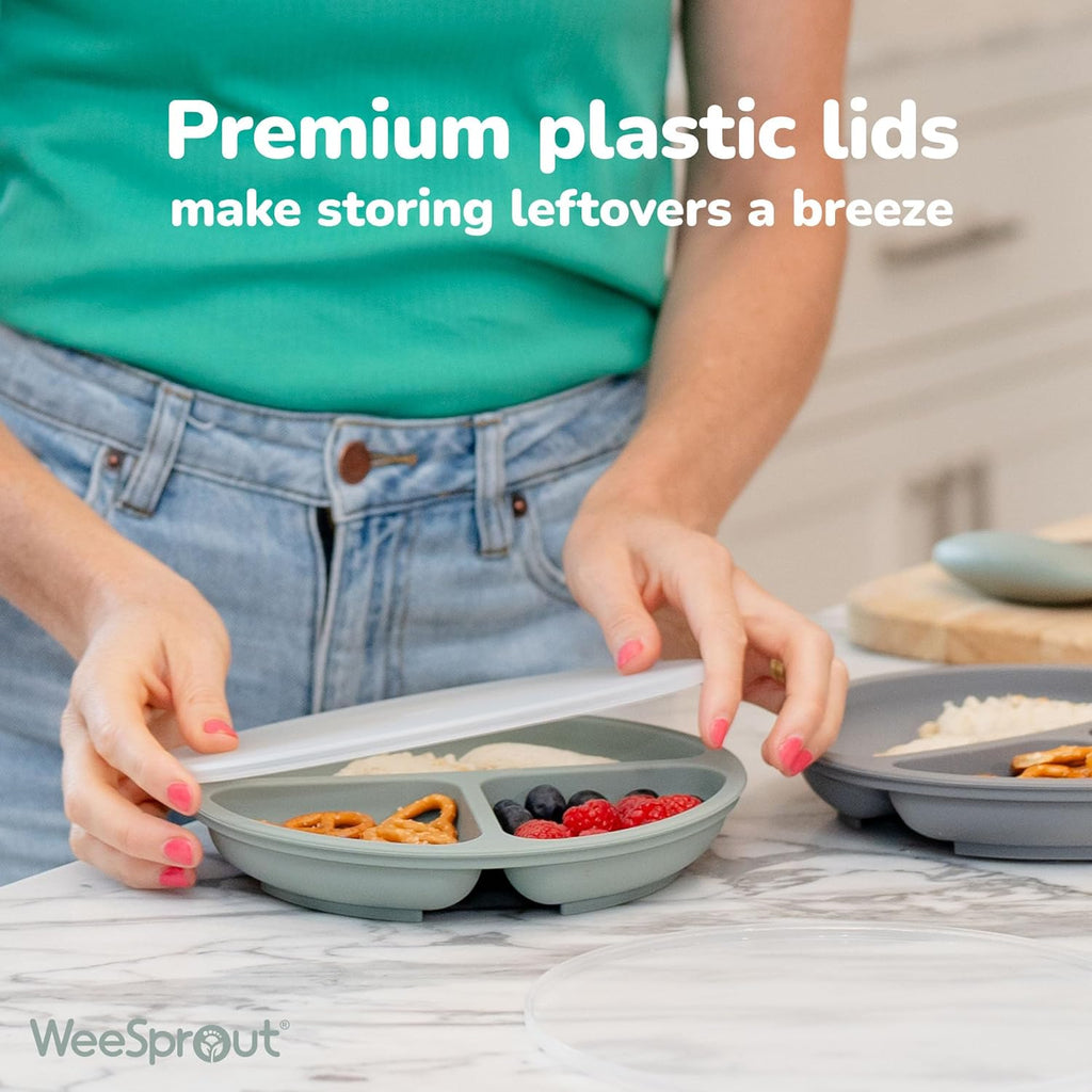 WeeSprout Suction Plates - 100% Silicone Dinnerware Set for Babies & Toddlers | Divided Design, 3 Pack