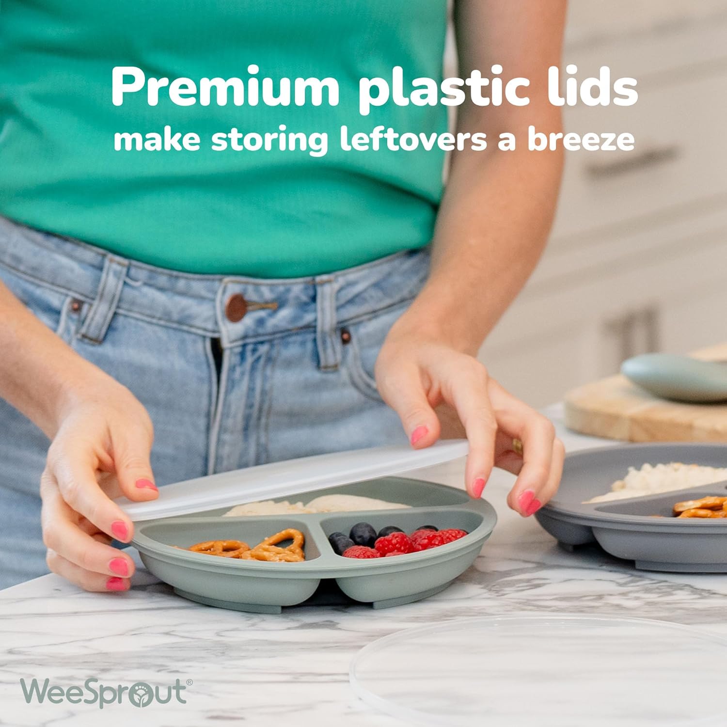 WeeSprout Suction Plates - 100% Silicone Dinnerware Set for Babies & Toddlers | Divided Design, 3 Pack