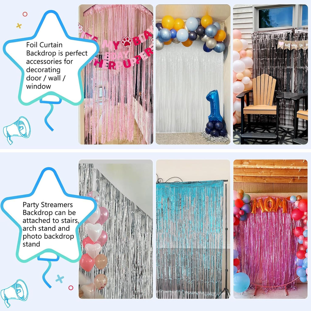 Skiennix Pastel Pink Birthday Party Backdrop - Foil Fringe Curtain 3.3x8.2ft | 2 Pack Streamers for Baby Showers & Bachelorette Celebrations