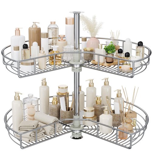 DWVO 31″ Kidney 2-Tier Lazy Susan – Telescoping Mount Corner Cabinet Organizer with Pie-Shelf Design, for Bathroom,Kitchen Cabinet Blind Corners (Chrome, 270° Adjustable)