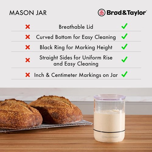 Brod & Taylor Sourdough Starter Jar - 32oz Dishwasher Safe Glass with Measurement Markings & Height Marker