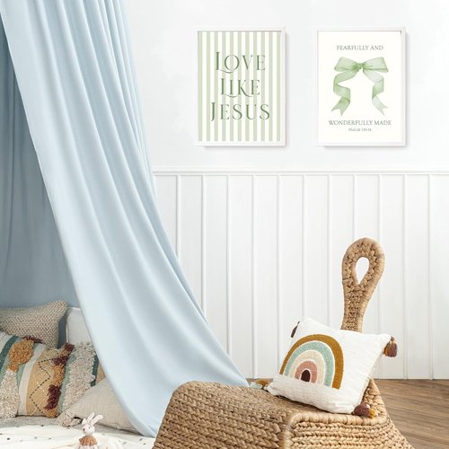 LARTSFRO Coquette Wall Art Decor - Sage Green Bow Posters with Inspirational Bible Verses | 12x16 Inch Set of 4 Unframed