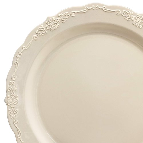 " OCCASIONS " 120 Plates Pack,(60 Guests) Vintage Wedding Party Disposable Plastic Plates Set -60 x 10'' Dinner + 60 x 7.5'' Salad/Dessert (Verona Plain Ivory)