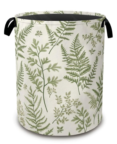 Sage Green Collapsible Laundry Baskets,Eucalyptus Leaves Laundry Hamper,Storage Basket with Handles for Bathroom Bedroom College Dormitory Living Room Nursery Organizer 16"x20"