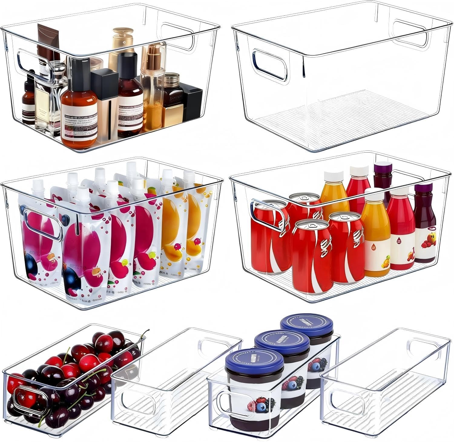 SKTEET Clear Plastic Storage Bins - Set of 8 Stackable Containers for Pantry & Kitchen Organization