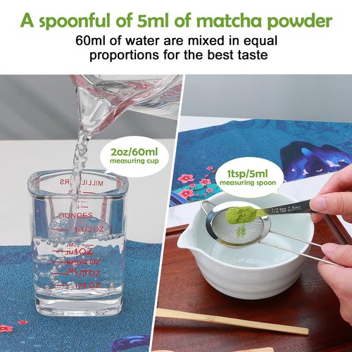 Matcha Whisk Set,11Pcs Matcha Set,Matcha Kit,Whisk Made from 100% Natural Bamboo, 11-component set for all your matcha-making needs,Contains stainless steel spoon, measuring cup(white)