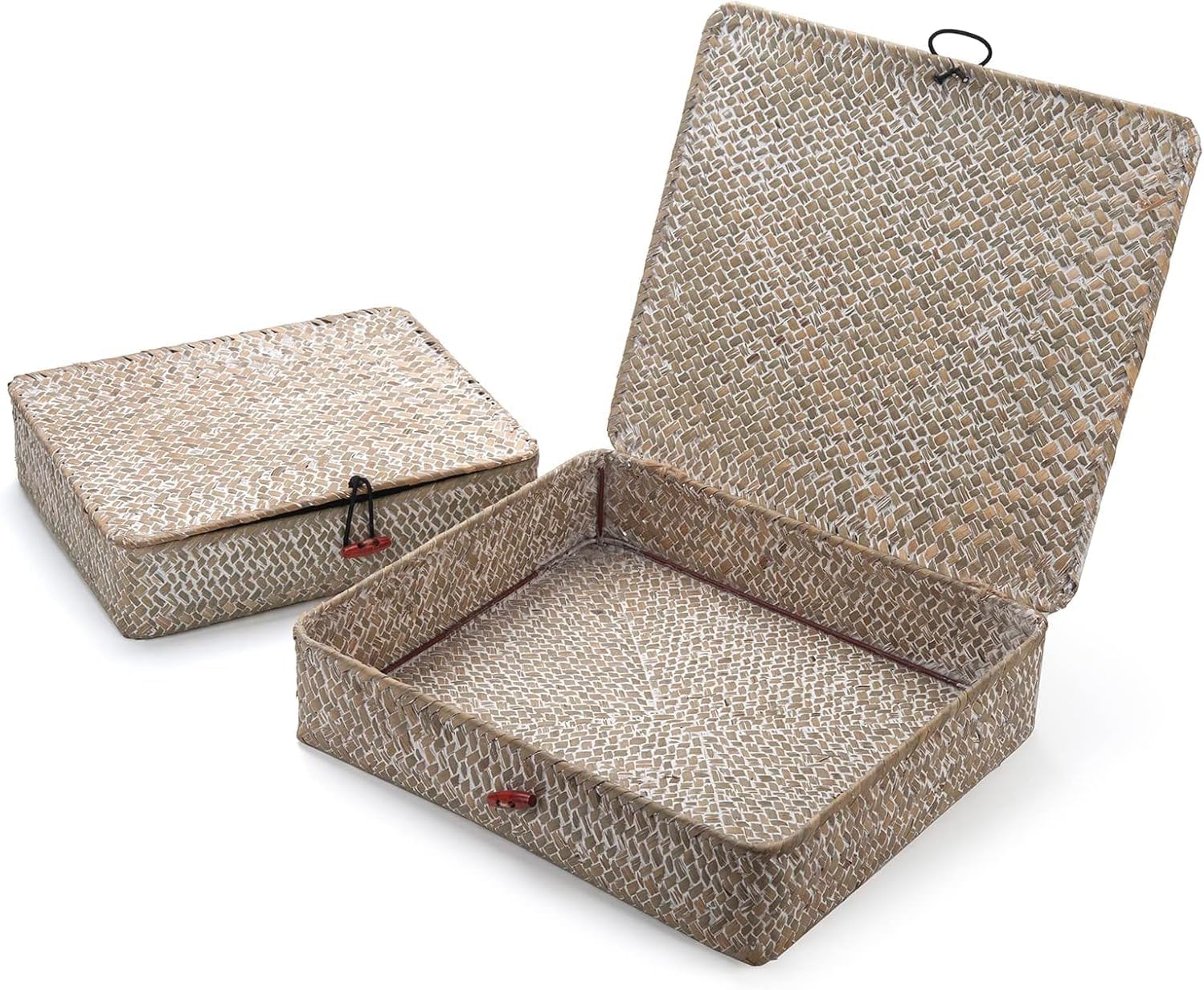 Seagrass Storage Baskets - Decorative Wicker Baskets with Lid for Organizing | Whitewash Finish