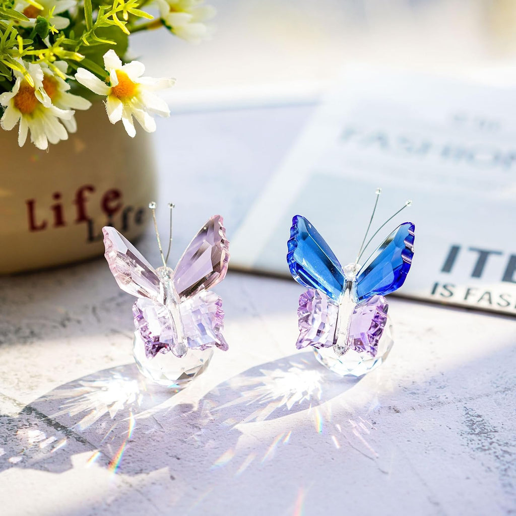 Skiennix Crystal Butterfly Figurines - Elegant Collectible Ornaments with Clear Ball Base | 2-Piece Set for Weddings & Gifts