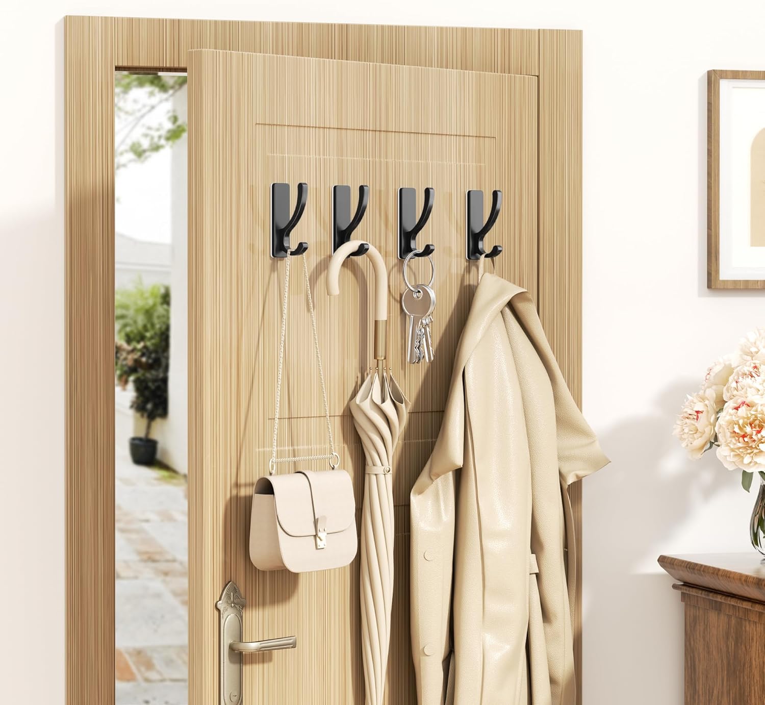 Pickpiff Adhesive Wall Hooks - Heavy Duty Sticky Hooks for Towels & Coats | No Damage, Black 4 Pack