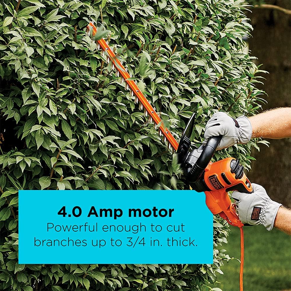 BLACK+DECKER 22" Electric Hedge Trimmer - Lightweight 4.0 Amp Dual Action Shrub Cutter | Full Wraparound Handle