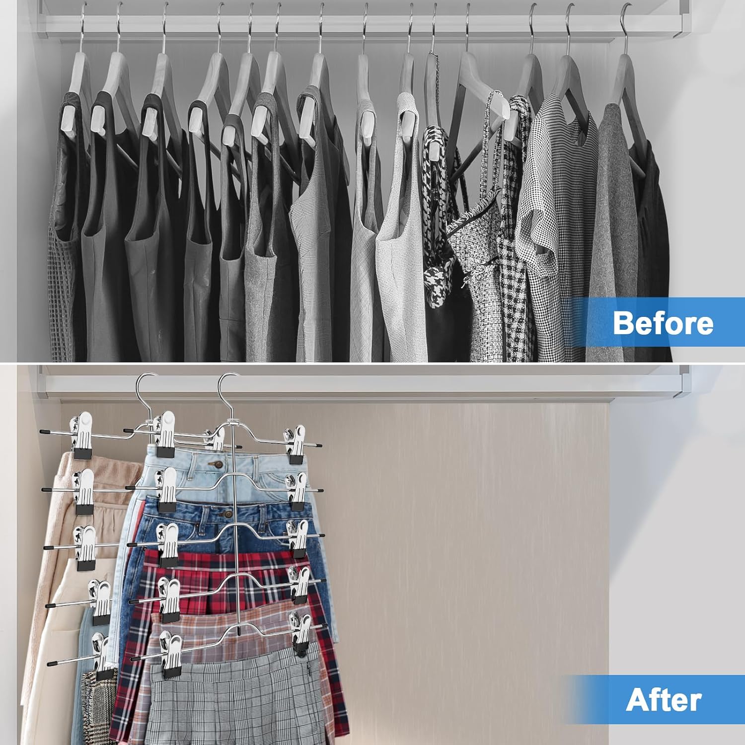 Skiennix Pants & Skirt Hangers - Space-Saving Clip Design | 2-Pack Closet Organizer