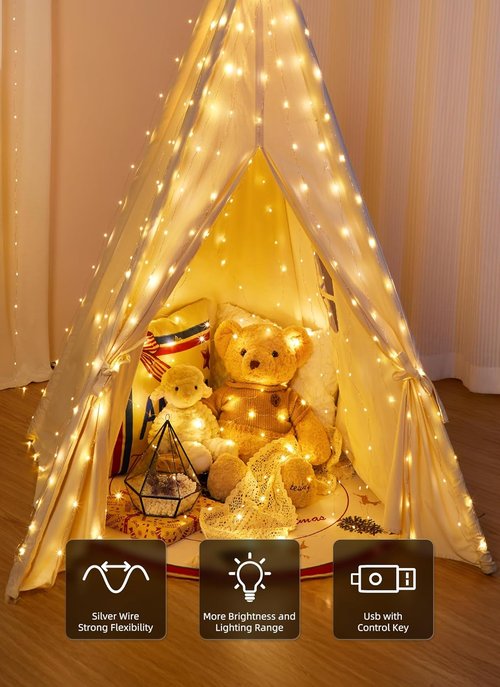 Brightown 300 LED Fairy Curtain Lights - 9.8ft x 9.8ft String Lights with Remote | USB Plug, 8 Lighting Modes, Warm White - 2 Pack