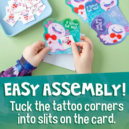 Peaceable Kingdom Valentines Box for Kids, Valentines Day Box Kit for Valentine Cards for Kids Classroom - Axolotl Tattoo