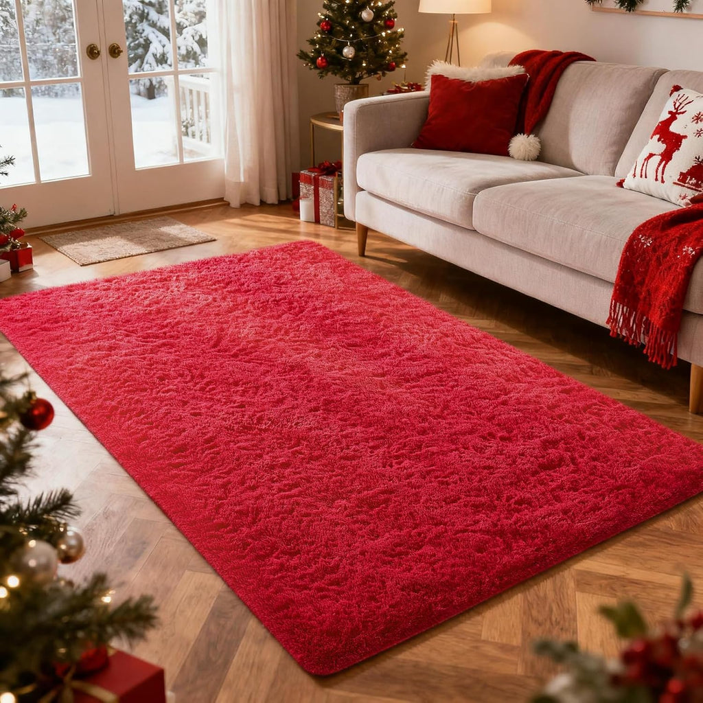 Ophanie Red Area Rug - Plush Soft Shaggy Carpet for Bedroom & Living Room | 4x6 Indoor Floor Decor