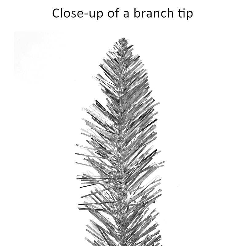 7 ft Pre-Lit Silver Tinsel Artificial Tree with 316 Tips and 150 Clear Lights - Variation: 7' Silver Tinsel 150 Clear Lights