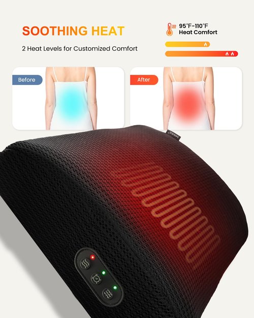 Beleduc Lumbar Support Pillow for Office Chair - Heated Back Support Pillow with Vibration Massage, Ergonomic Back Massager for Chair, Adjustable Vibration, 2 Heat Levels, Gifts