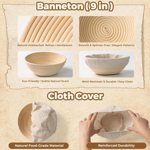Complete Bread Proofing Basket Kit - All-in-One Sourdough Starter Set with Banneton, Tools & Accessories