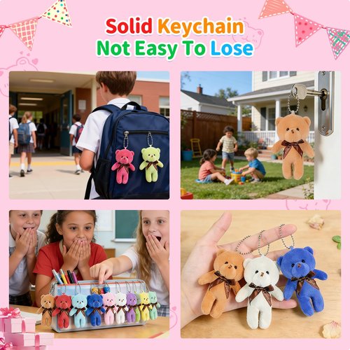 28 Packs Valentine's Day Gift for Kids - 4.7" Mini Plush Bear Stuffed Animals Bulk Keychain with Valentine's Day Cards for Kids School, Classroom Gift Exchange, Party Favor & Prize for Boys Girls
